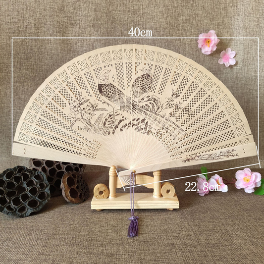 Sandalwood Fan Hollow Hemu Fan Carved Fragrant Wood Fan National Style Classic Folding Fan