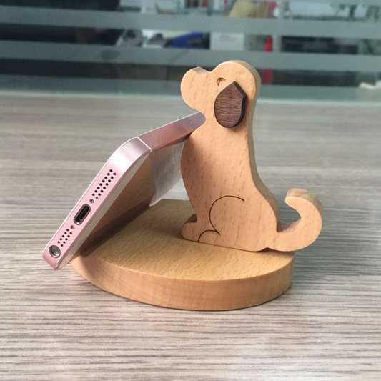 Wooden Phone Bracket Cartoon Puppy Solid Wood Mobile Phone Stand Desktop Universal Mobile Phone Stand