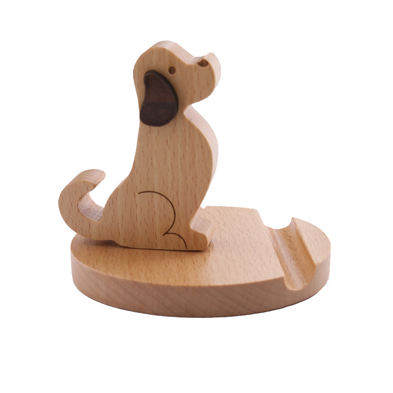 Wooden Phone Bracket Cartoon Puppy Solid Wood Mobile Phone Stand Desktop Universal Mobile Phone Stand