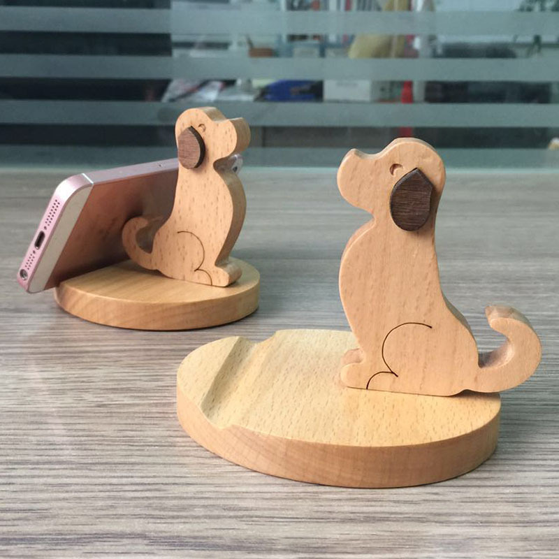 Wooden Phone Bracket Cartoon Puppy Solid Wood Mobile Phone Stand Desktop Universal Mobile Phone Stand