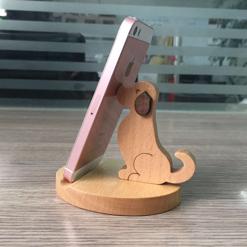 Wooden Phone Bracket Cartoon Puppy Solid Wood Mobile Phone Stand Desktop Universal Mobile Phone Stand