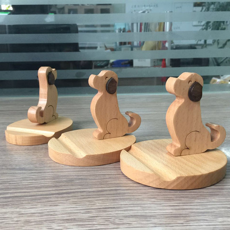 Wooden Phone Bracket Cartoon Puppy Solid Wood Mobile Phone Stand Desktop Universal Mobile Phone Stand