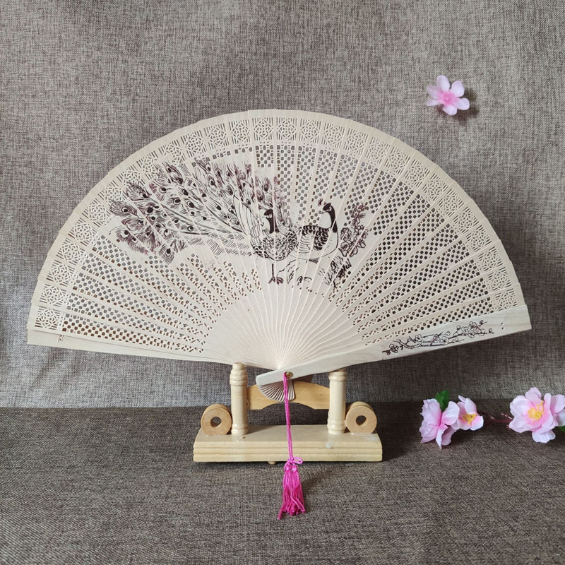 Sandalwood Fan Hollow Hemu Fan Carved Fragrant Wood Fan National Style Classic Folding Fan