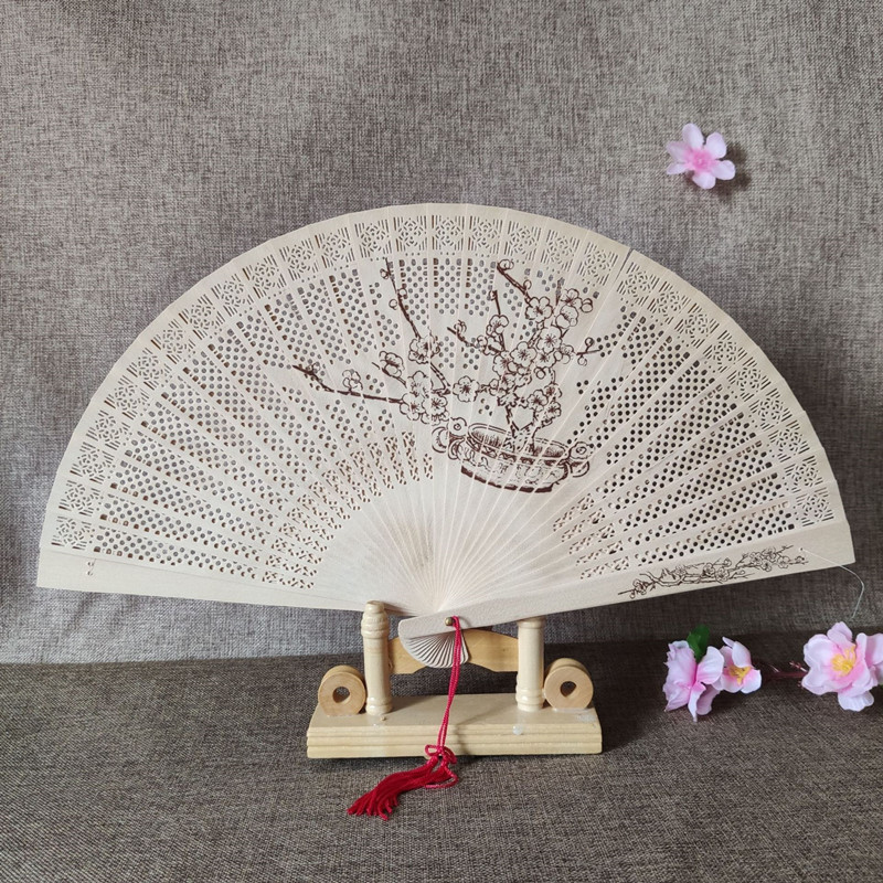 Sandalwood Fan Hollow Hemu Fan Carved Fragrant Wood Fan National Style Classic Folding Fan