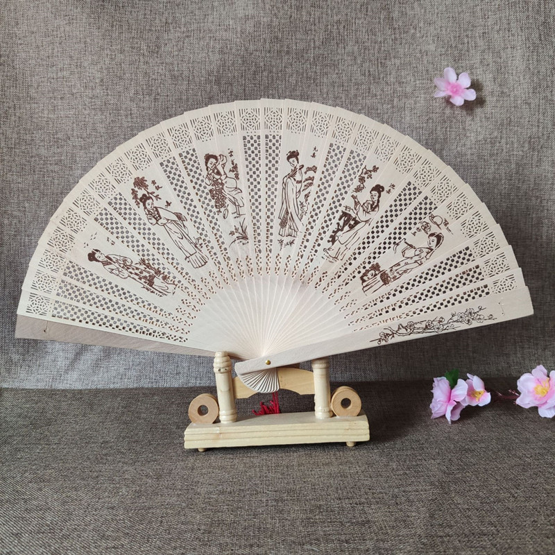 Sandalwood Fan Hollow Hemu Fan Carved Fragrant Wood Fan National Style Classic Folding Fan