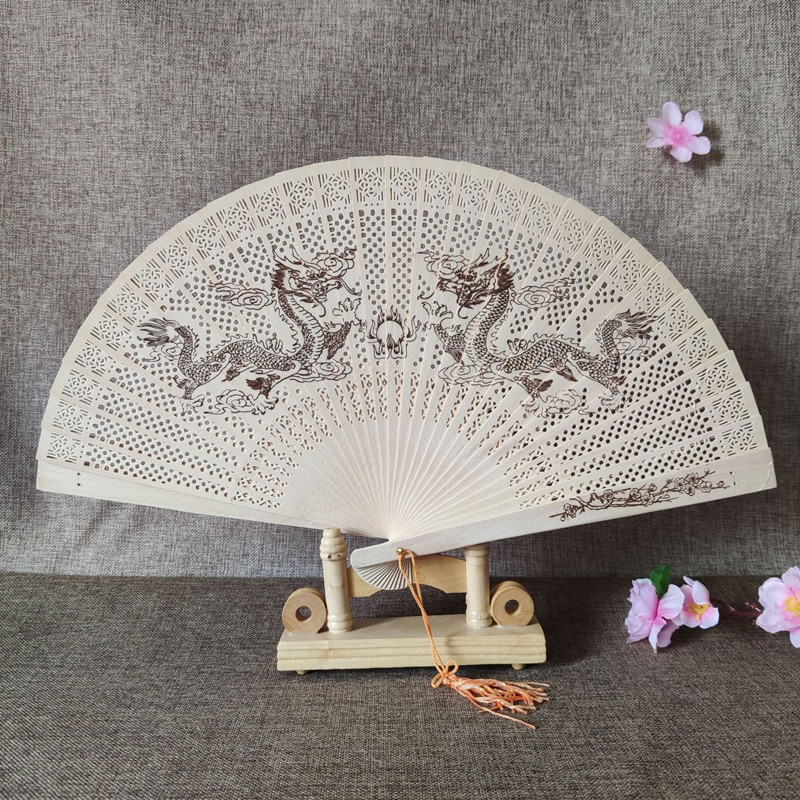 Sandalwood Fan Hollow Hemu Fan Carved Fragrant Wood Fan National Style Classic Folding Fan