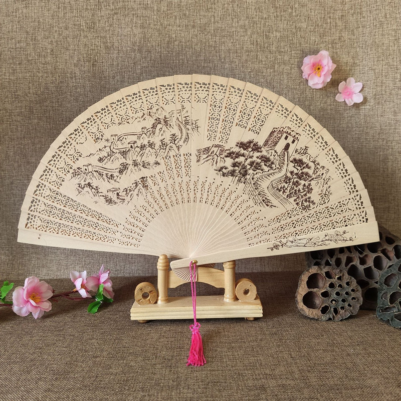 Sandalwood Fan Hollow Hemu Fan Carved Fragrant Wood Fan National Style Classic Folding Fan