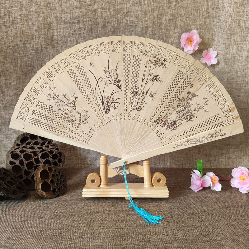 Sandalwood Fan Hollow Hemu Fan Carved Fragrant Wood Fan National Style Classic Folding Fan