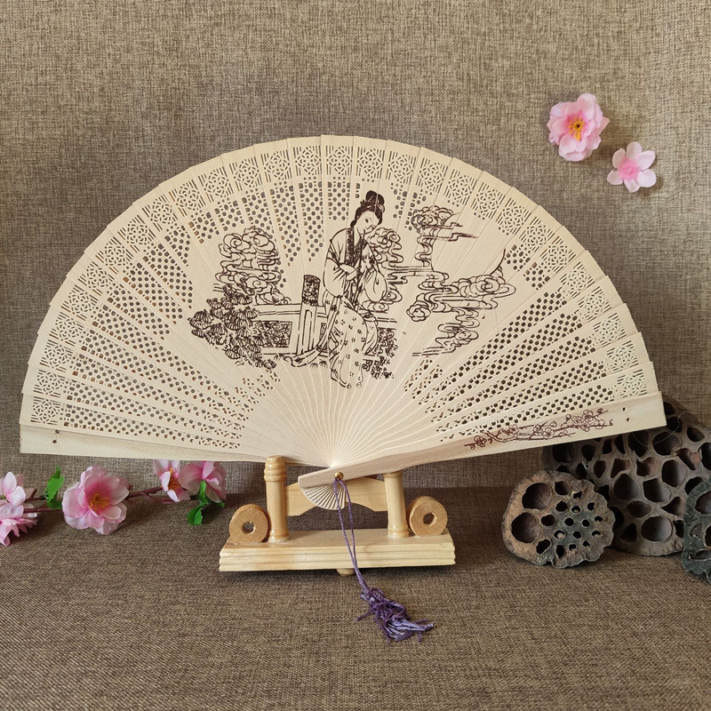 Sandalwood Fan Hollow Hemu Fan Carved Fragrant Wood Fan National Style Classic Folding Fan