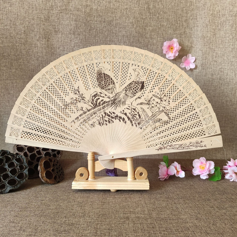 Sandalwood Fan Hollow Hemu Fan Carved Fragrant Wood Fan National Style Classic Folding Fan