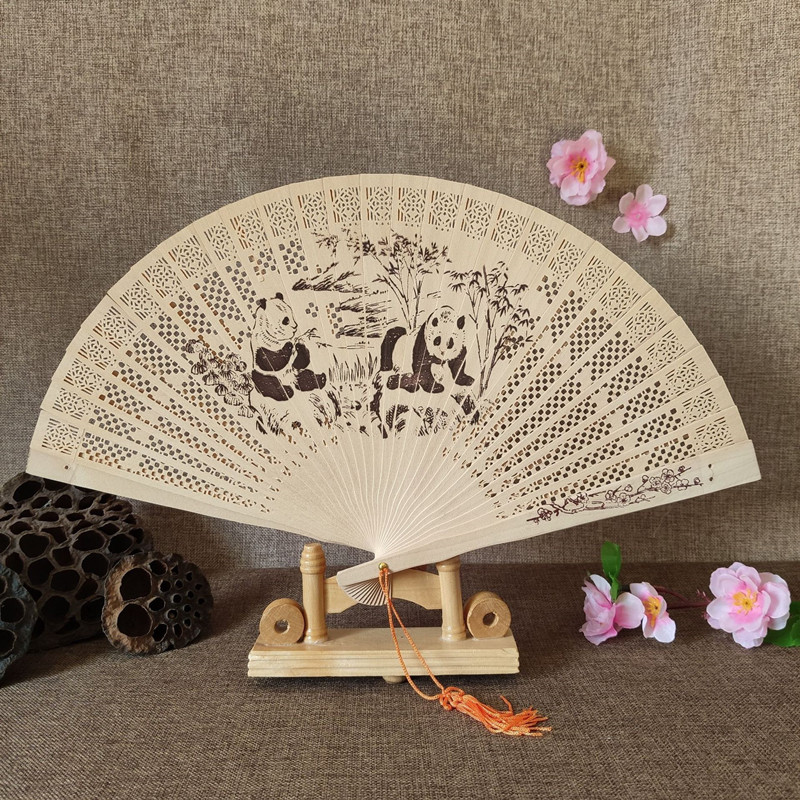 Sandalwood Fan Hollow Hemu Fan Carved Fragrant Wood Fan National Style Classic Folding Fan