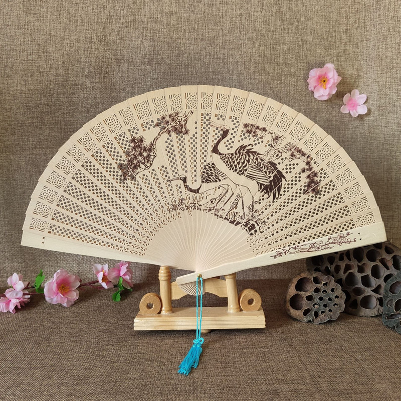 Sandalwood Fan Hollow Hemu Fan Carved Fragrant Wood Fan National Style Classic Folding Fan