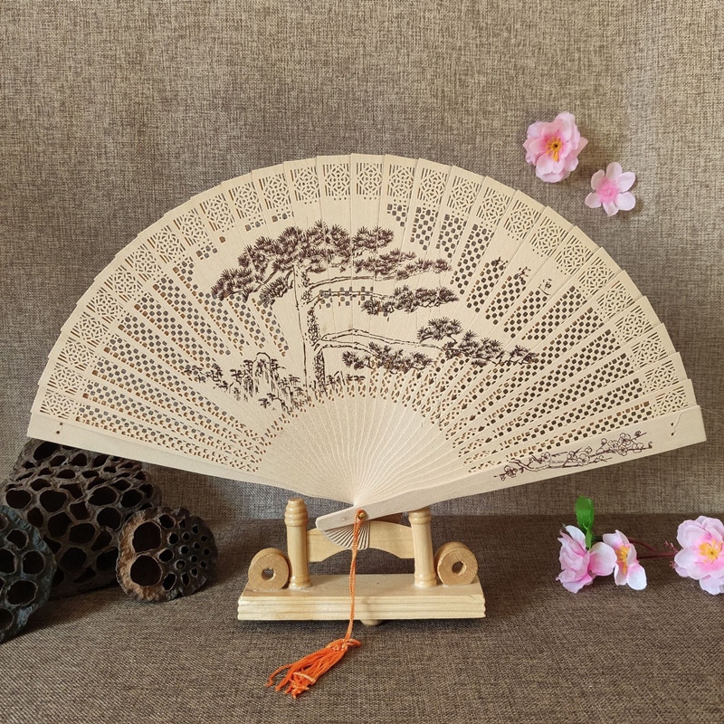 Sandalwood Fan Hollow Hemu Fan Carved Fragrant Wood Fan National Style Classic Folding Fan