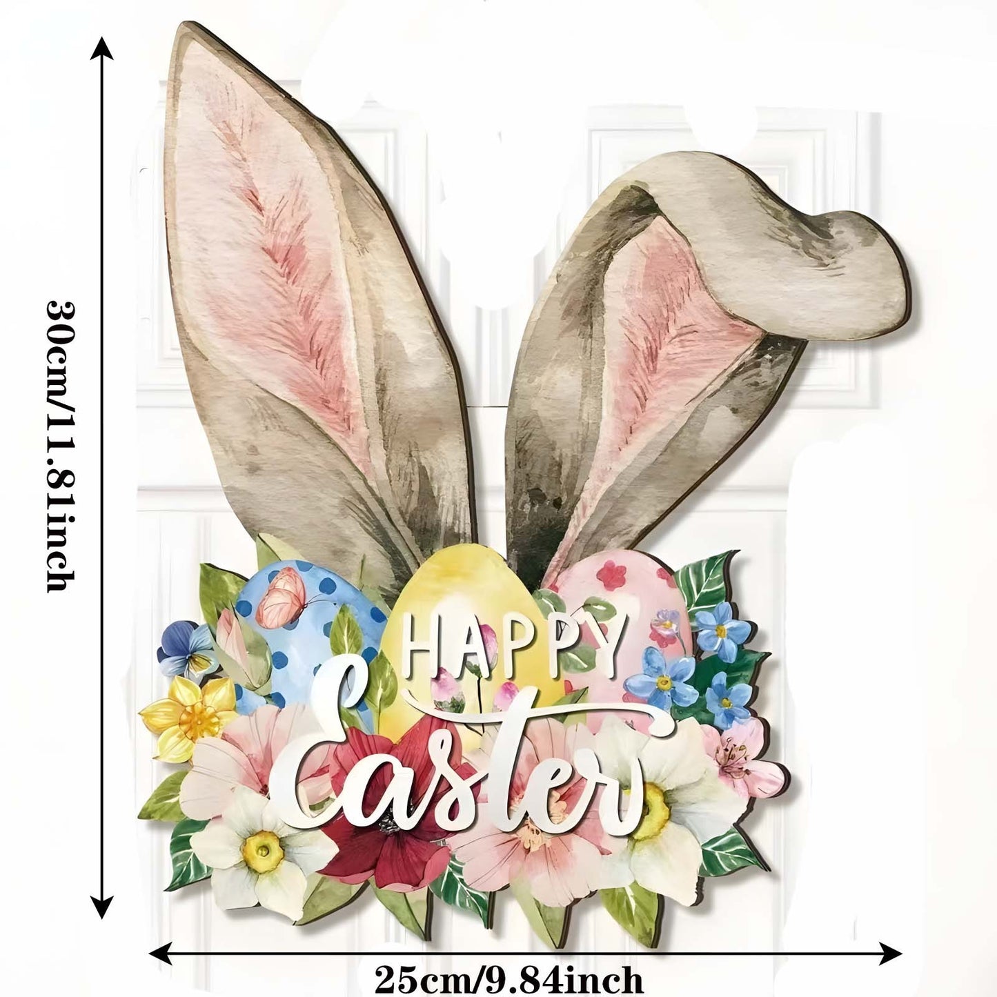 Spring Flowers Rabbit Party Welcome Message in front of the door Easter Wooden Plaque