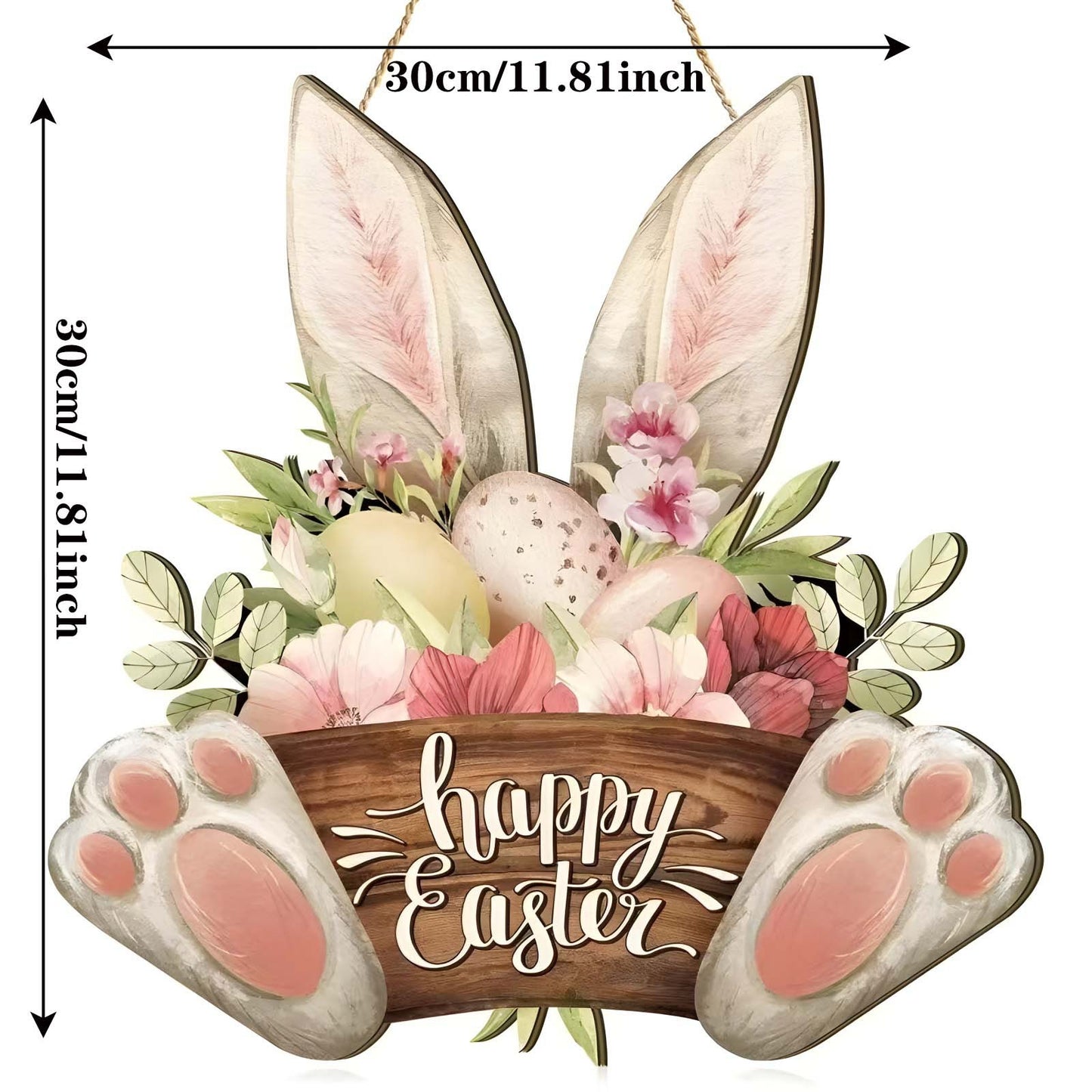 Spring Flowers Rabbit Party Welcome Message in front of the door Easter Wooden Plaque