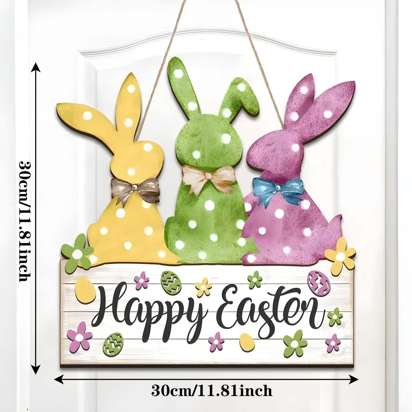 Spring Flowers Rabbit Party Welcome Message in front of the door Easter Wooden Plaque