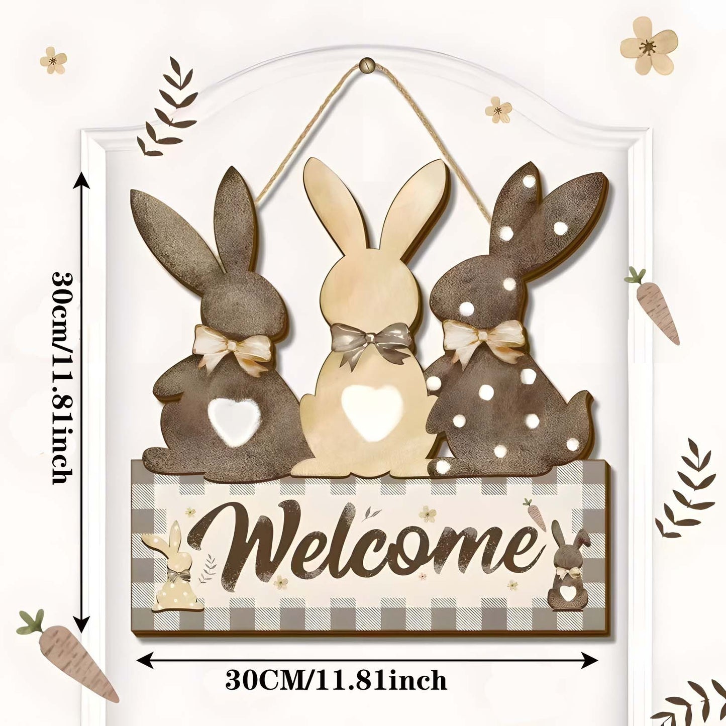 Spring Flowers Rabbit Party Welcome Message in front of the door Easter Wooden Plaque