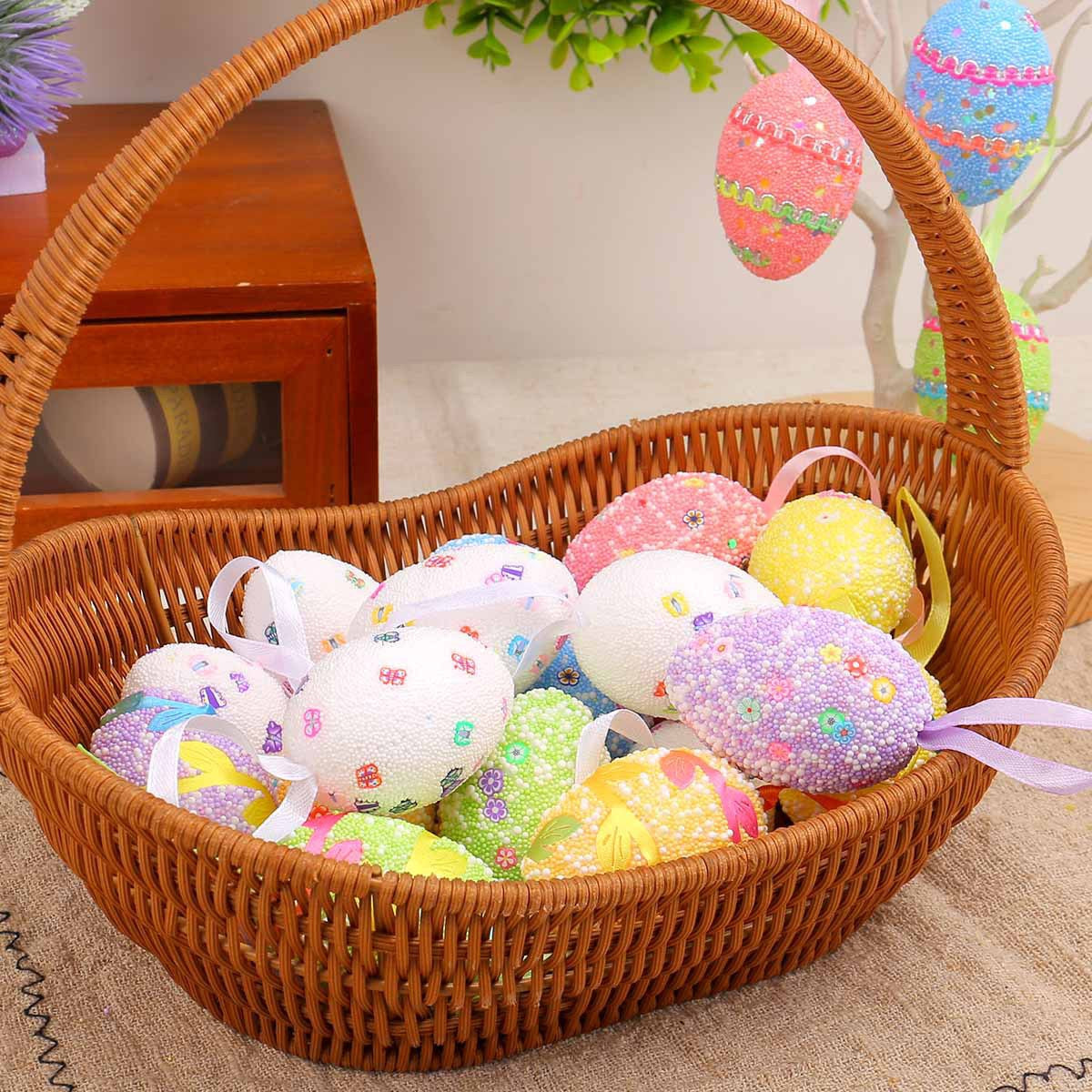 6 PCS Easter foam Egg Pendant Festival Home Party Scene