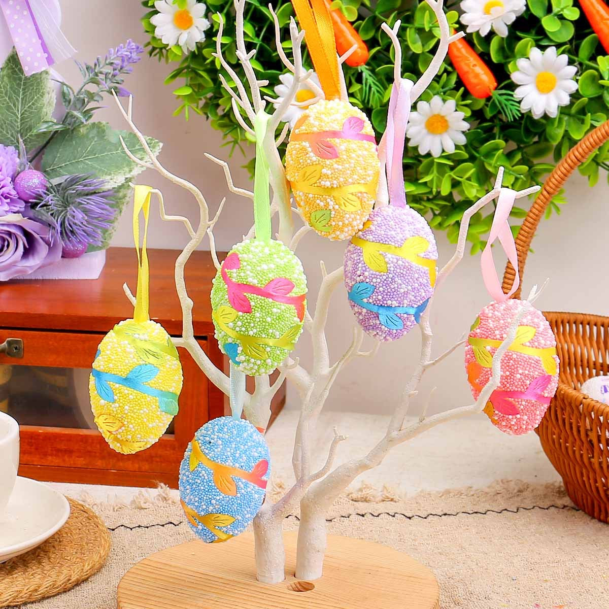 6 PCS Easter foam Egg Pendant Festival Home Party Scene