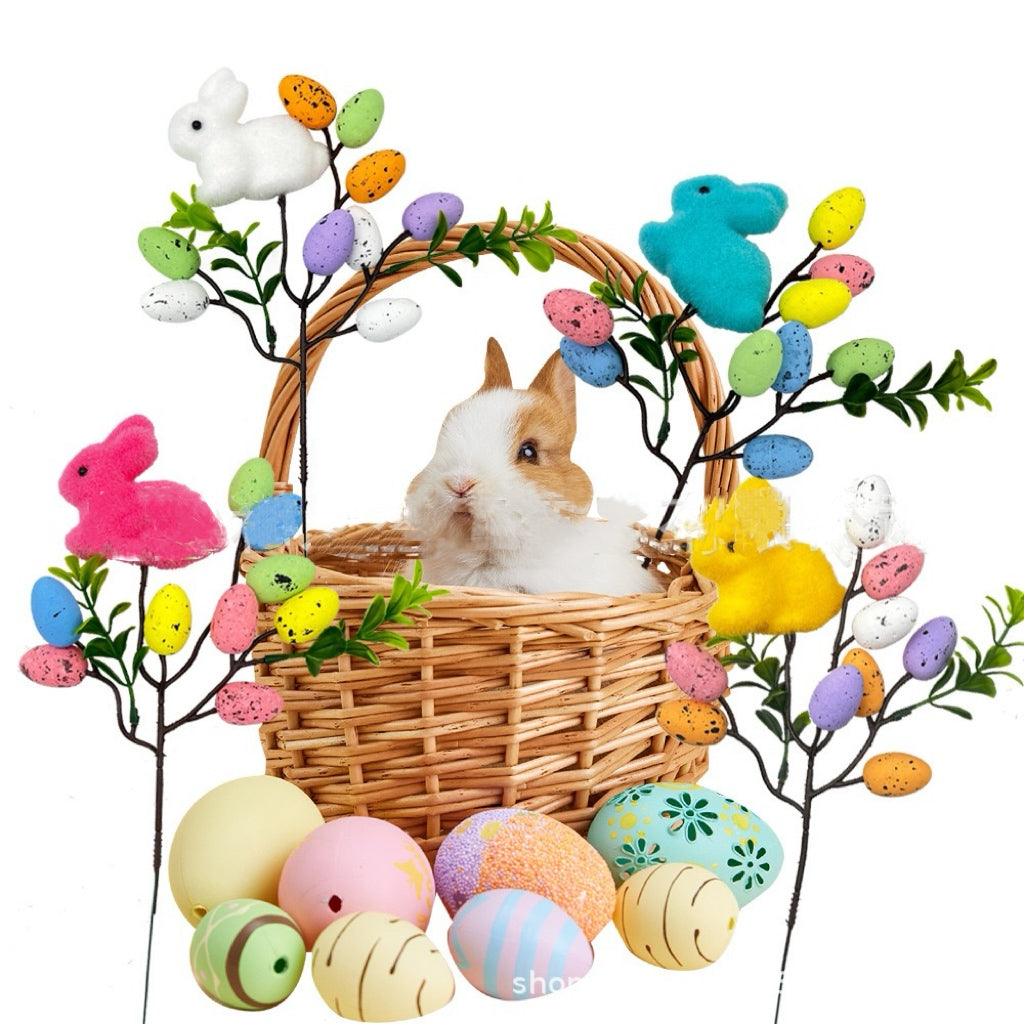 Easter egg rabbit cuttings foam spot egg flocking rabbit flowers festival party decoration plug-in